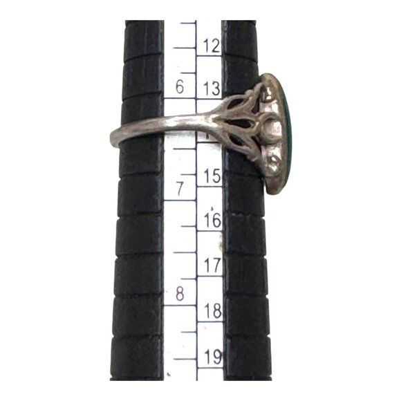 Vintage Malachite Oval Interlocking Hearts Sterling Silver Ring Abstract Sz 6.5 - Picture 4 of 9